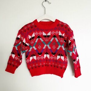 Vintage Chunky Knit Red Acrylic Crewneck Grandpa Sweater
